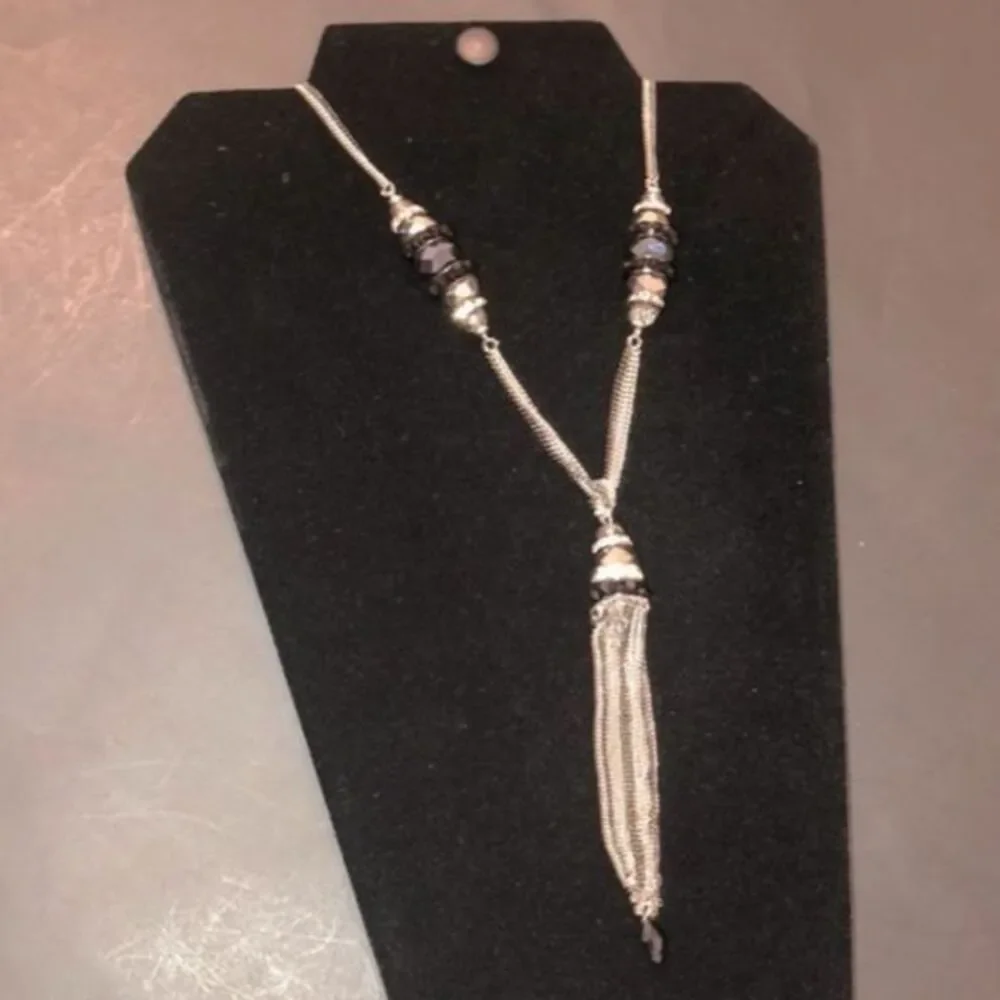 INC long necklace silver tone with glass Brad’s necklace